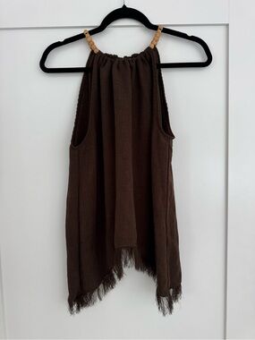 Zara Brown Halter Fringe Top Boho Y2K Medium
